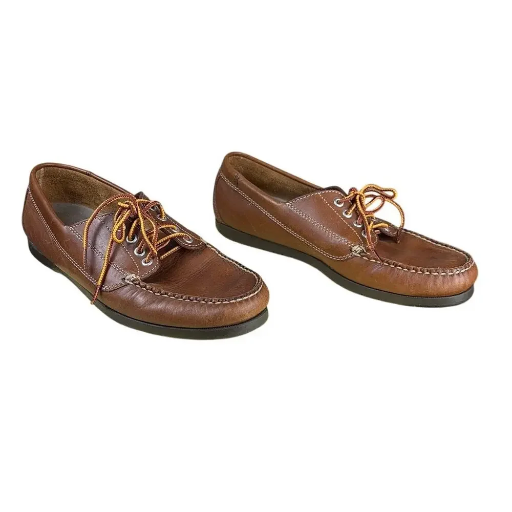 LL Bean Blucher Moc Brown Leather Boat Shoes Mens 11D Handsewn